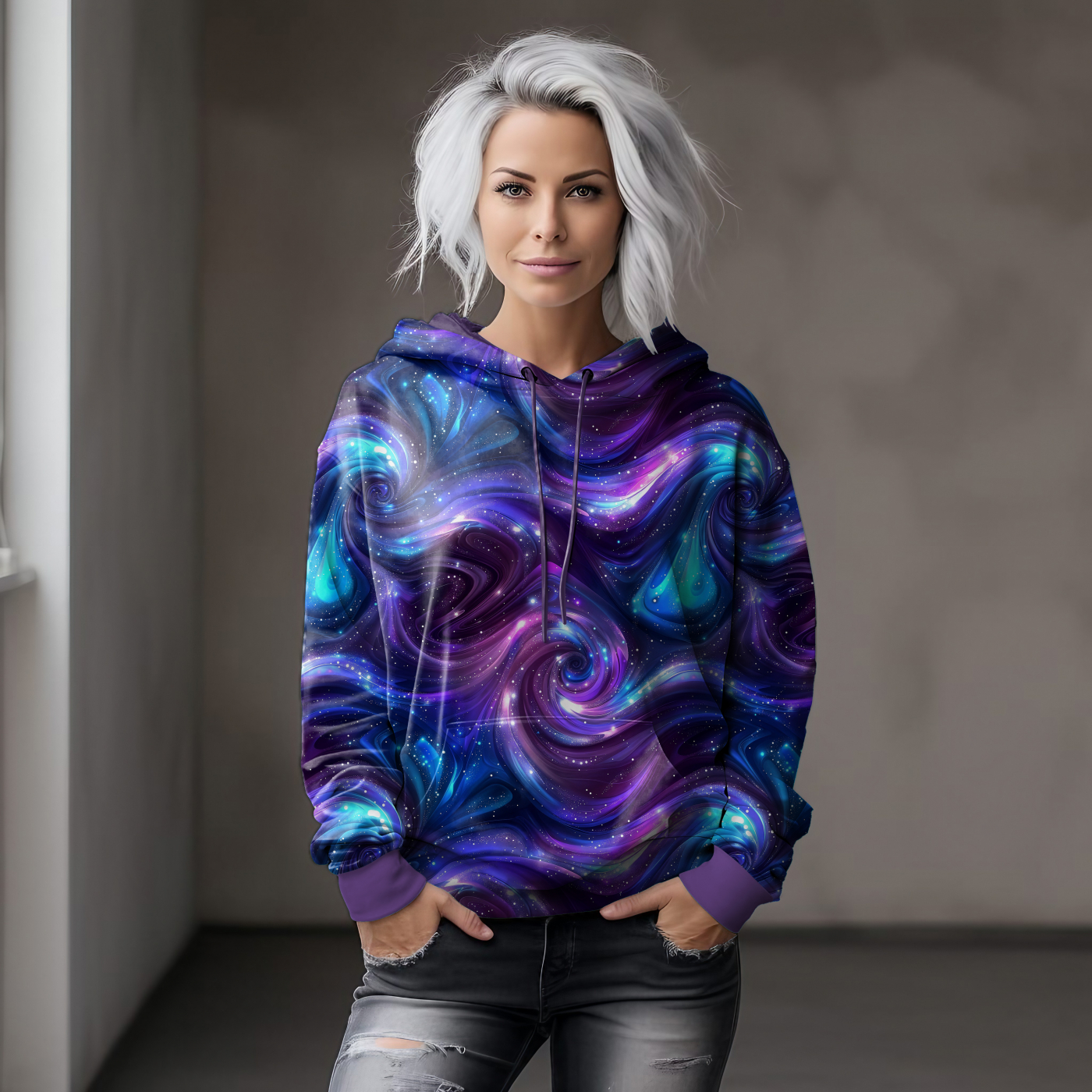 Bio Viskosejersey mit Überbreite (Stoffbreite ca. 170 cm): Eigenproduktion Galaxy Waves von Graustufen-Stoffe